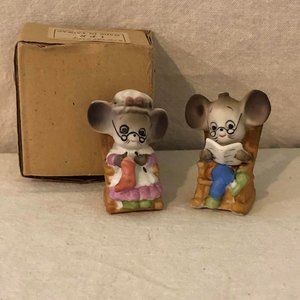 Vintage Ceramic Grandma & Grandpa Mouse Figurines